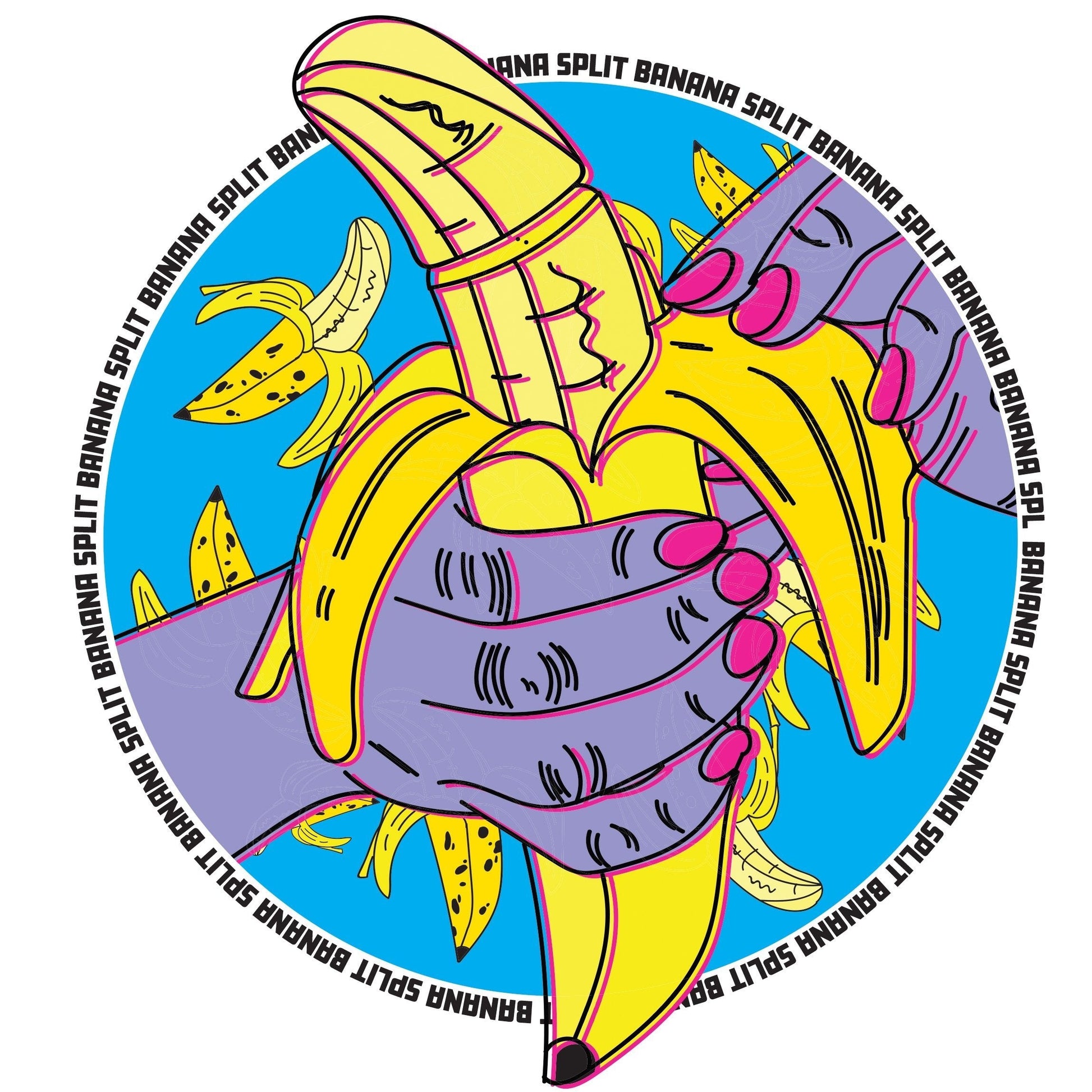 WHC Lab Banana Split 500g dehydrated Hefeweizen brewing yeast, a non-diastatic strain producing banana-forward esters with hints of apple, clove, and plum. Packaging features a vibrant illustration of a hand holding a peeled banana and includes dosage, propagation, and storage details.