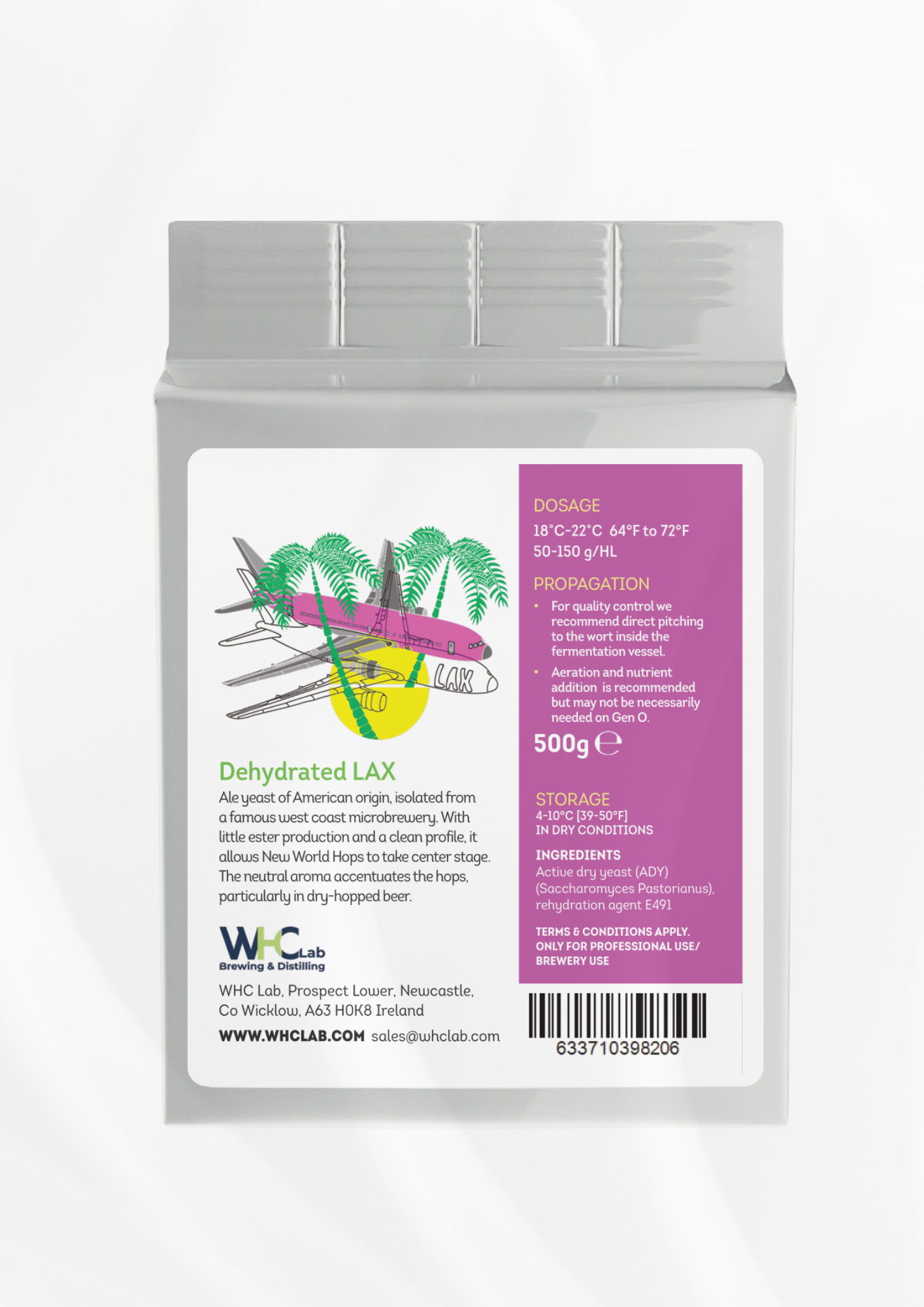 WHC Lab Dehydrated LAX Yeast – 500g pack of American-origin ale yeast, isolated from a renowned West Coast microbrewery. This clean-fermenting strain produces minimal esters, allowing New World hops to shine, making it perfect for dry-hopped beers and IPAs. Designed for professional brewery use, with optimal fermentation at 18-22°C (64-72°F). Store in dry conditions at 4-10°C (39-50°F).